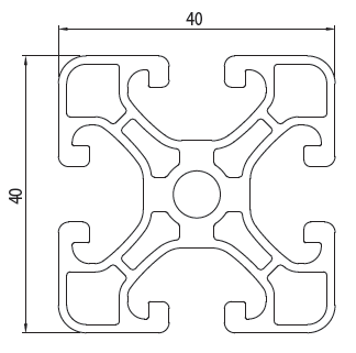 Aluminijasti profil 40x40 EXL V8, prečni prerez