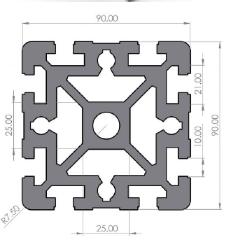 Aluminijasti profil 60x90 EXH V10: diagram z merami