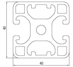 Aluminijasti profil 40x40 2N180 V8, prečni prerez z merami