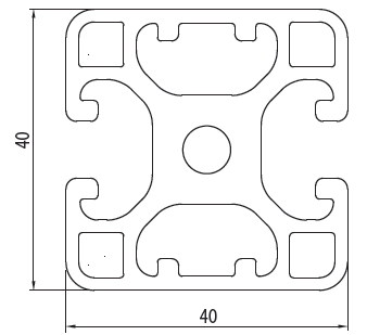Aluminijasti profil 40x40 2N180 V8, prečni prerez z merami