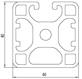 Aluminijasti profil 40x40 3N V8, prečni prerez z merami